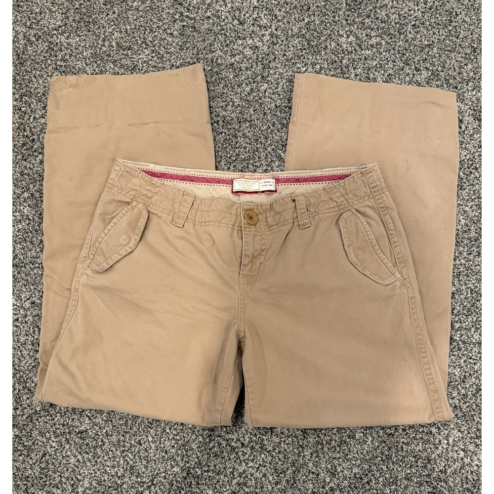 Old Navy Mid Rise Wide Leg Chino Pants Women Sz 12 Beige Khaki Vintage Y2K